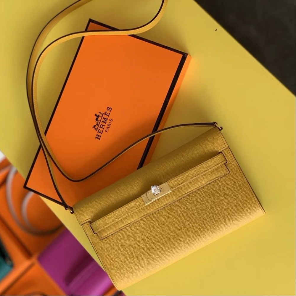 High Quality Replica Hermes Kelly Classique To Go Wallet In Yellow Epsom Calfskin $ 349 USD
